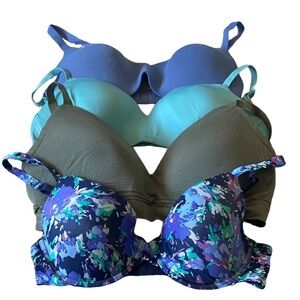 5 Bras- Various Brands. Floral and Solid Color Women's Bra Set. White also.